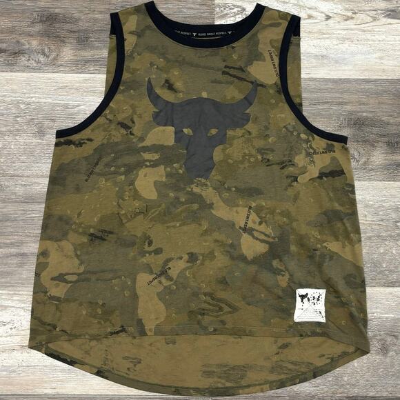 Under‎ Armour Project Rock Shirt  Brahma Bull Army Camo Womens L Loose Tank Top - Picture 1 of 10